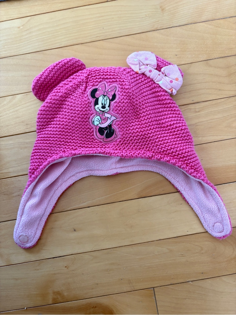 Disney Minnie Mouse girls knit winter hat pink bow lined